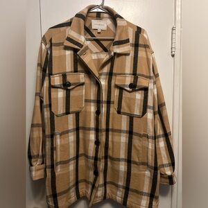 Lucky Brand Sz L Womens Button Down Plaid Oversized Shirt Jacket Shacket